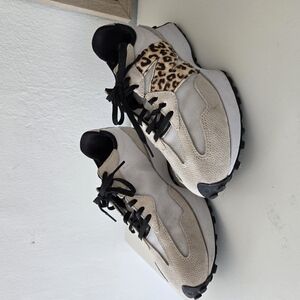 Stylish White and Leopard Print Sneakers